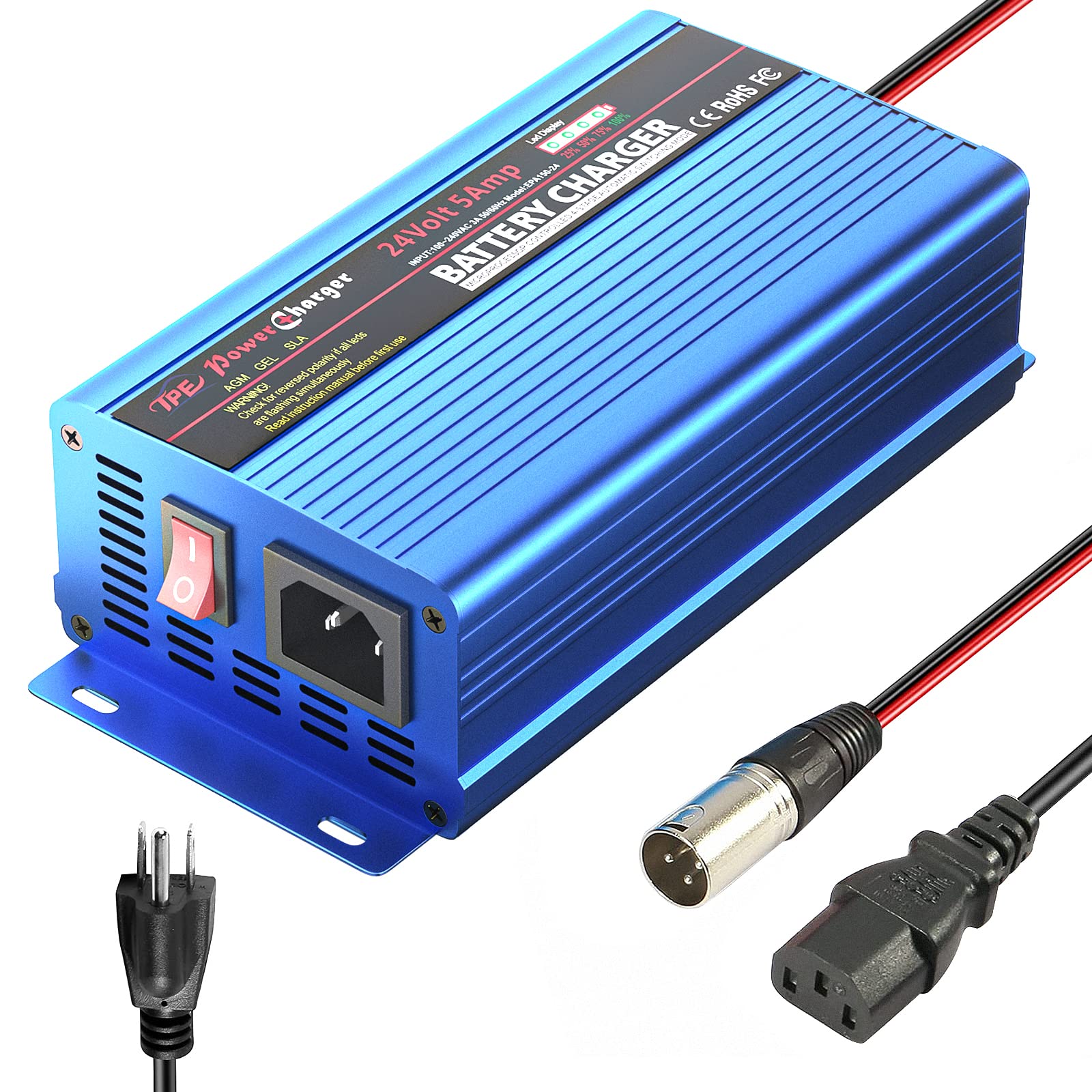 Photo 1 of 24V 5Amp Smart Automatic Battery Charger, Portable Battery Maintainer with XLR Connector for Car Boat Lawn Mower Marine Scooter Wheelchair Motorcycle eBike