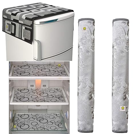 Yellow Weaves�Combo of Exclusive Decorative Fridge Top Cover, 2 Fridge Handle Covers + 3