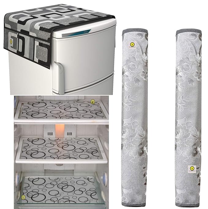 Yellow WeavesCombo of Exclusive Decorative Fridge Top Cover, 2 Fridge Handle Covers + 3