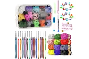 Crochet Kit, Crochet Kit for Beginners, Knitting Kit Include 12 Spools of Crochet Yarn, 14 Crochet Hooks,4 Needles,Crochet Ac