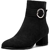 MOVINSTEPS Ankle Boots for Women Low Chunky Heel Wide Width Suede Short Booties Comfortable Casual Business Fashion Dressy Fall Winter Boots 2 Inch