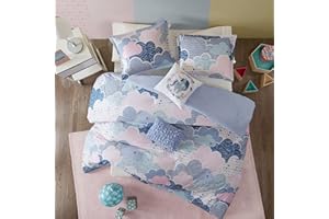 Urban Habitat Kids Duvet Set Vibrant Fun and Playful Print All Season Comforter Cover Matching Shams, Decorative Pillow, Children Bedding, Bedroom Décor, Twin/Twin XL, Cloud Blue 4 Piece