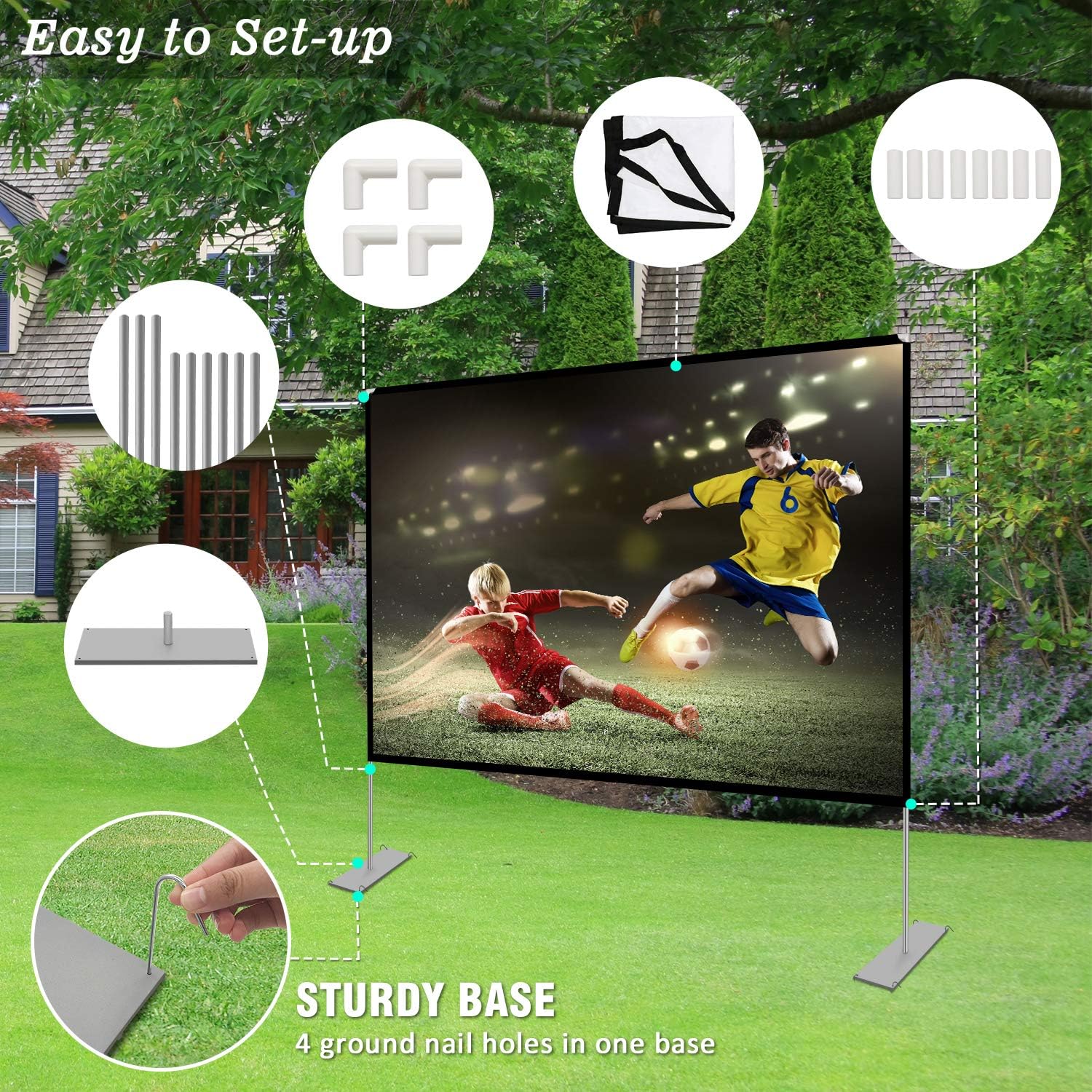 Projector Screen with Stand 100 inch Portable Projection Screen 16:9 4K HD Rear Front Projections Movies Screen for Indoor Outdoor Home Theater Backyard Cinema Trave: Electronics