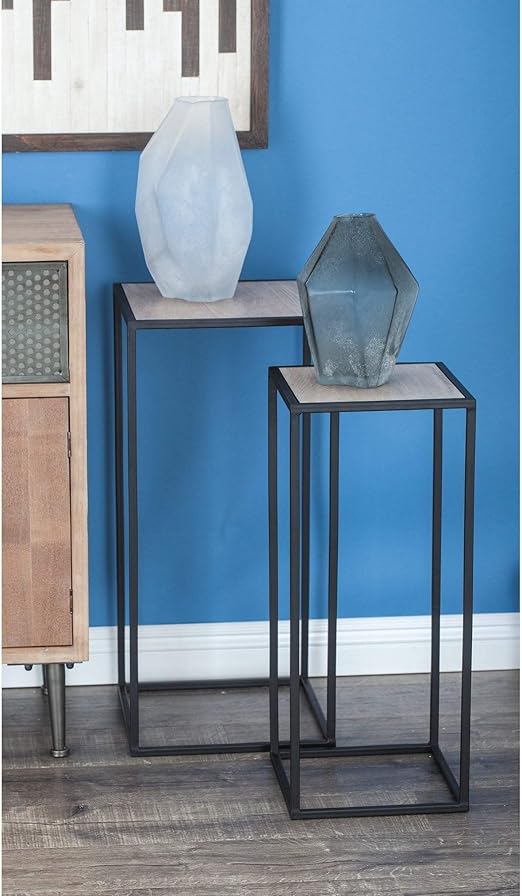 Set of 2 Modern 25 and 28 Inch Square Pedestals Black