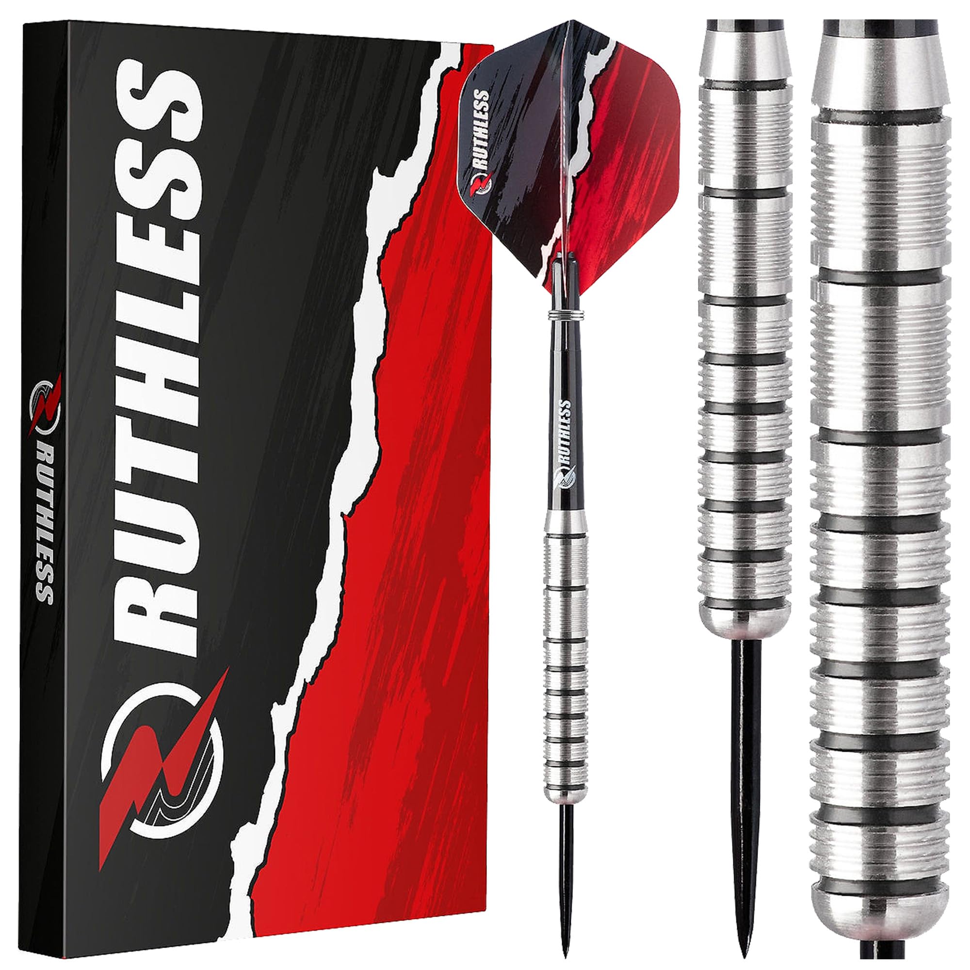 RUTHLESS Ranger III Professional Tungsten Steeltip Darts Set in 24g and 26g, with Flights and Stems Shafts (24g)