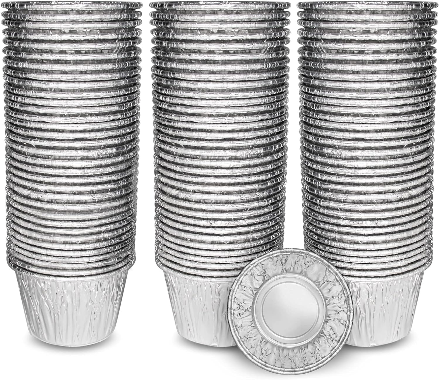 ebake Foil Pie Cases - 100 Pack Reusable Foil Cupcake Cases 200ml - Aluminium Foil Tin Cups for Airfryer - Silver Cupcake Cases for Foil Dishes and Baking Moi Moi, Muffin, Tart, and Yorkshire Pudding