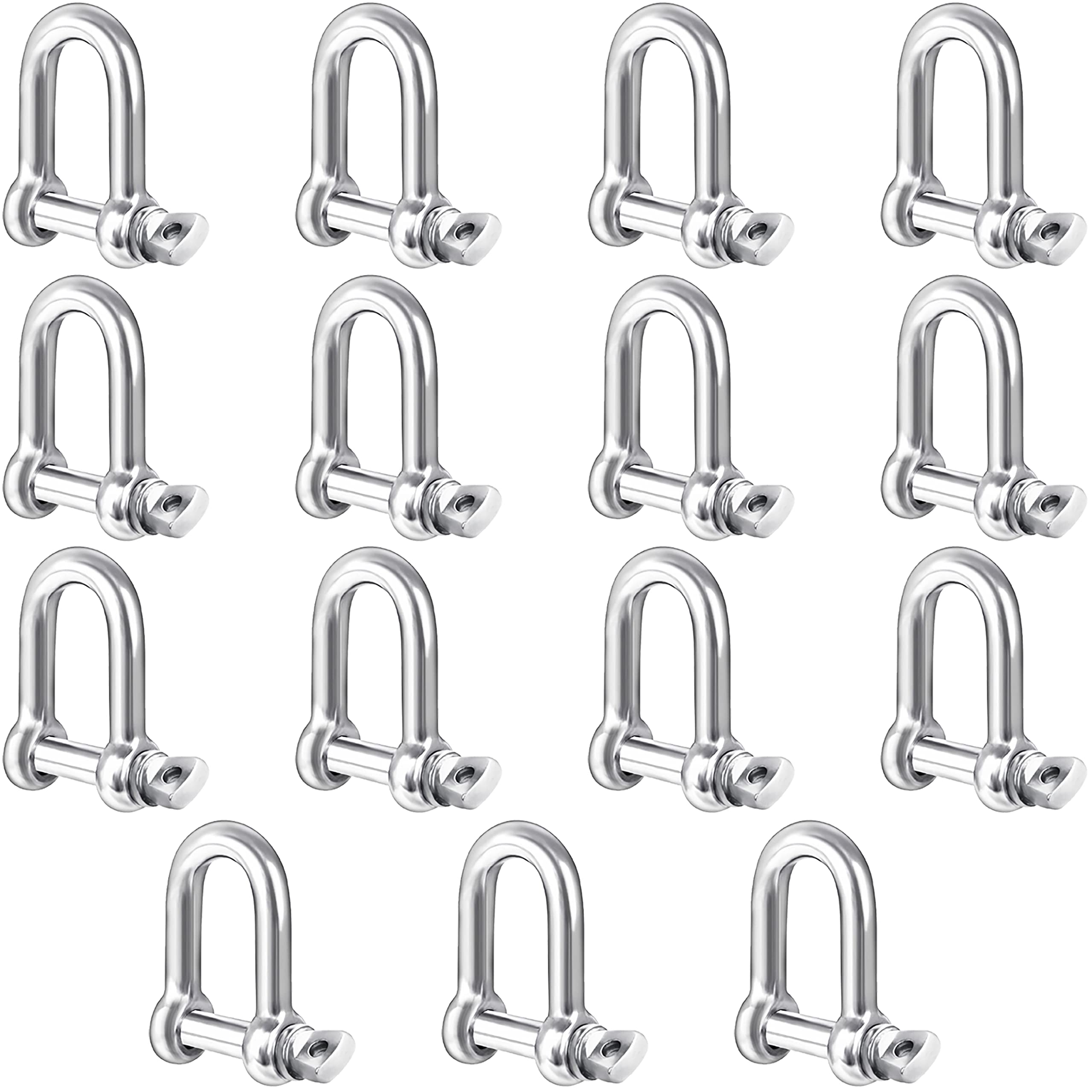Belle Vous Stainless Steel M4 D Ring Screw Shackles with Pins (15 Pack) - Heavy Duty Shackles - 4mm Thick and 100kg Capacity - For Marine Mounting, Camping, Sports & Hiking Accessories