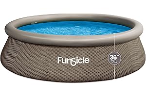 Funsicle 12' x 36" QuickSet Round Inflatable Ring Top Outdoor Above Ground Swimming Pool Set with Pump and Cartridge Filter, Dark Triple Basketweave