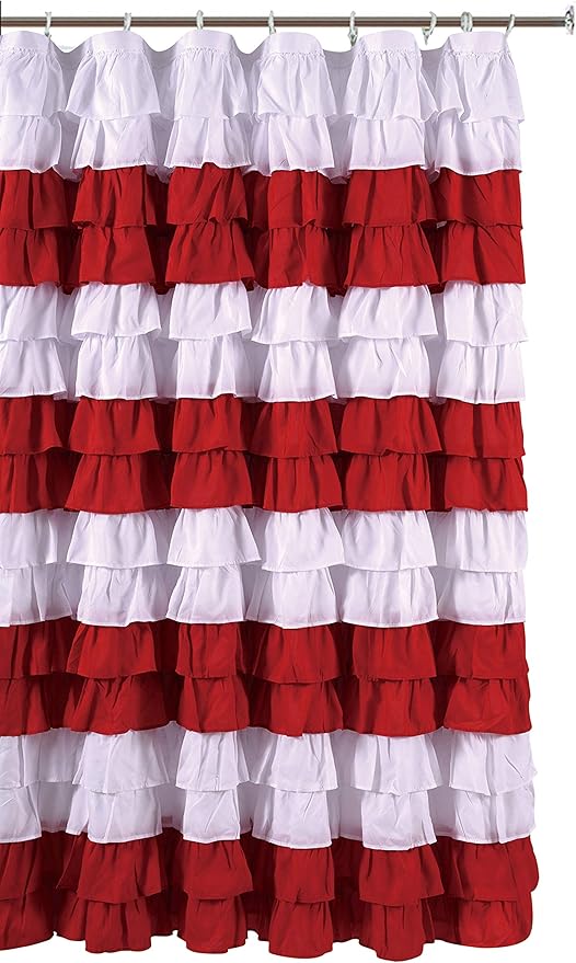Amazon Com Spring Home Waterfall Ruffled Fabric Shower Curtain