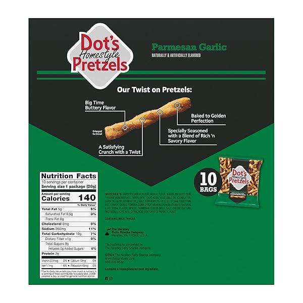 DOT’S PRETZELS PARMESAN GARLIC SEASONED PRETZEL TWIST SNACK, 1OZ INDIVIDUALLY SIZED BAG (10 COUNT)