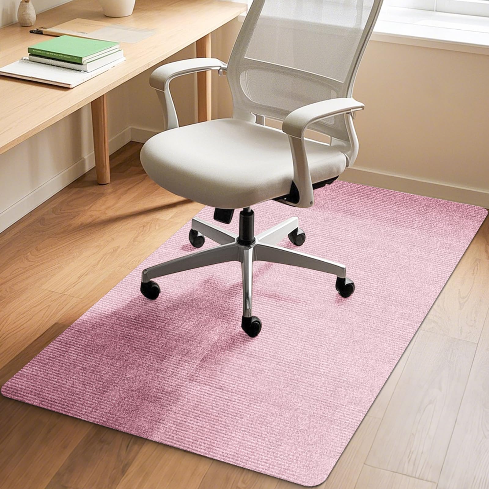 Photo 1 of Durable Non-Slip Office Chair Mat for Hardwood Floors, 48"x36" Large Tile Floor Protector, Anti-Scratch Thick Heavy-Duty Recyclable Gliding Desk Mats for Computer Rolling Chairs, Pink