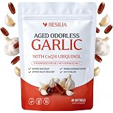 Resilia Odorless Aged Garlic Softgels (60 Count) | 600mg Aged Garlic Per Serving | With CoQ10 Ubiquinol &amp; Vitamin K2 (MK-7) | Dietary Supplement