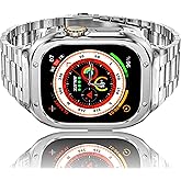 HASLFM Stainless Steel Watch Band with Case Compatible with Apple Watch Ultra 3/2/1 (49mm),Metal Strap and Rugged Protective Cover for iWatch Bands Cases Men, Silver