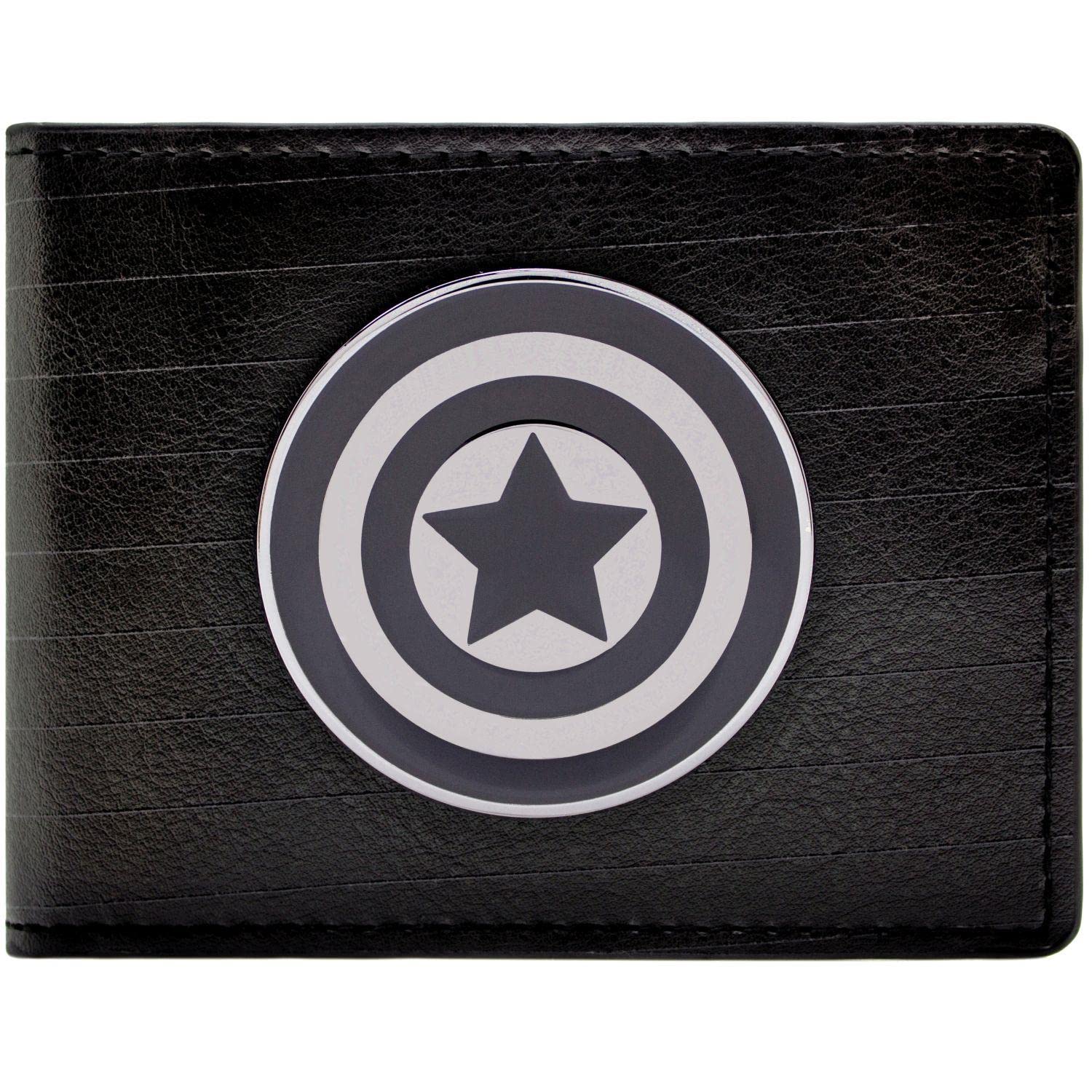 Captain america Silver Shield Badge Black ID and Card Bi-Fold Wallet,One Size