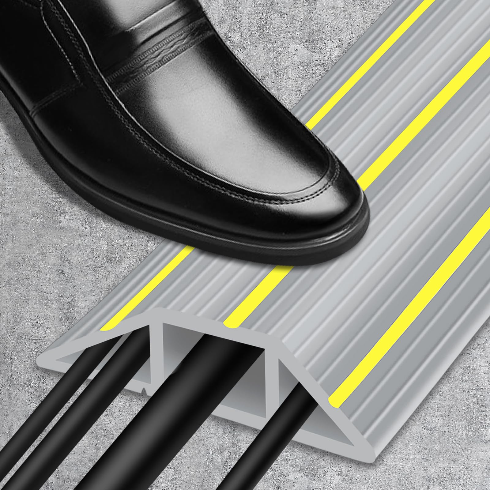 SEGNAYEN Floor Cable Cover, 3M Floor Cord Protector, Outdoor Cable Protector Cover for Hide Wires Floor, Heavy Duty PVC Wire Cover Mat for Garage Cable Management with 3 Large Channels, Grey