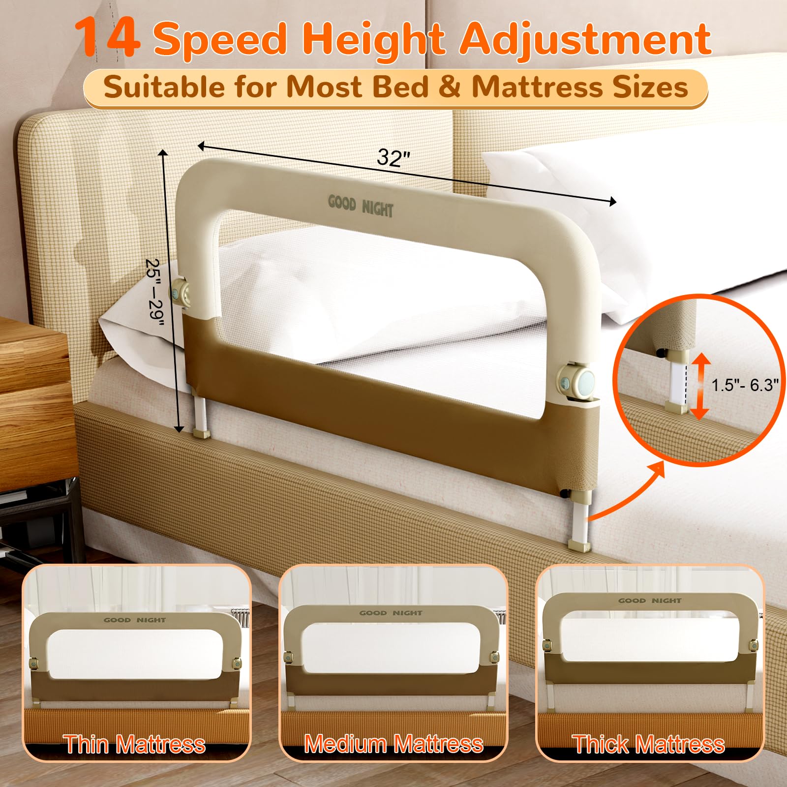 Deeteck Bed Guard Rail for Toddlers - 32