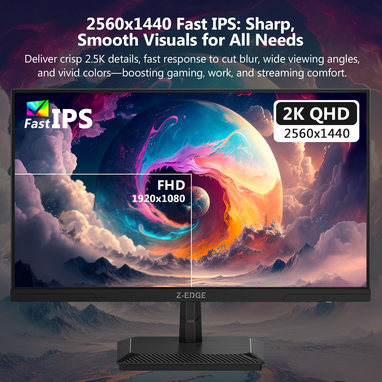 Z-Edge 27 Zoll 260Hz QHD Gaming Monitor (Unterst. 240Hz) 1ms MPRT, 2K 2560x1440 IPS Panel, LED Monitor, 350cd/m² Helligkeit, HDR10, FreeSync, DisplayPort (260Hz 240Hz), HDMI (144Hz), Schwarz 4