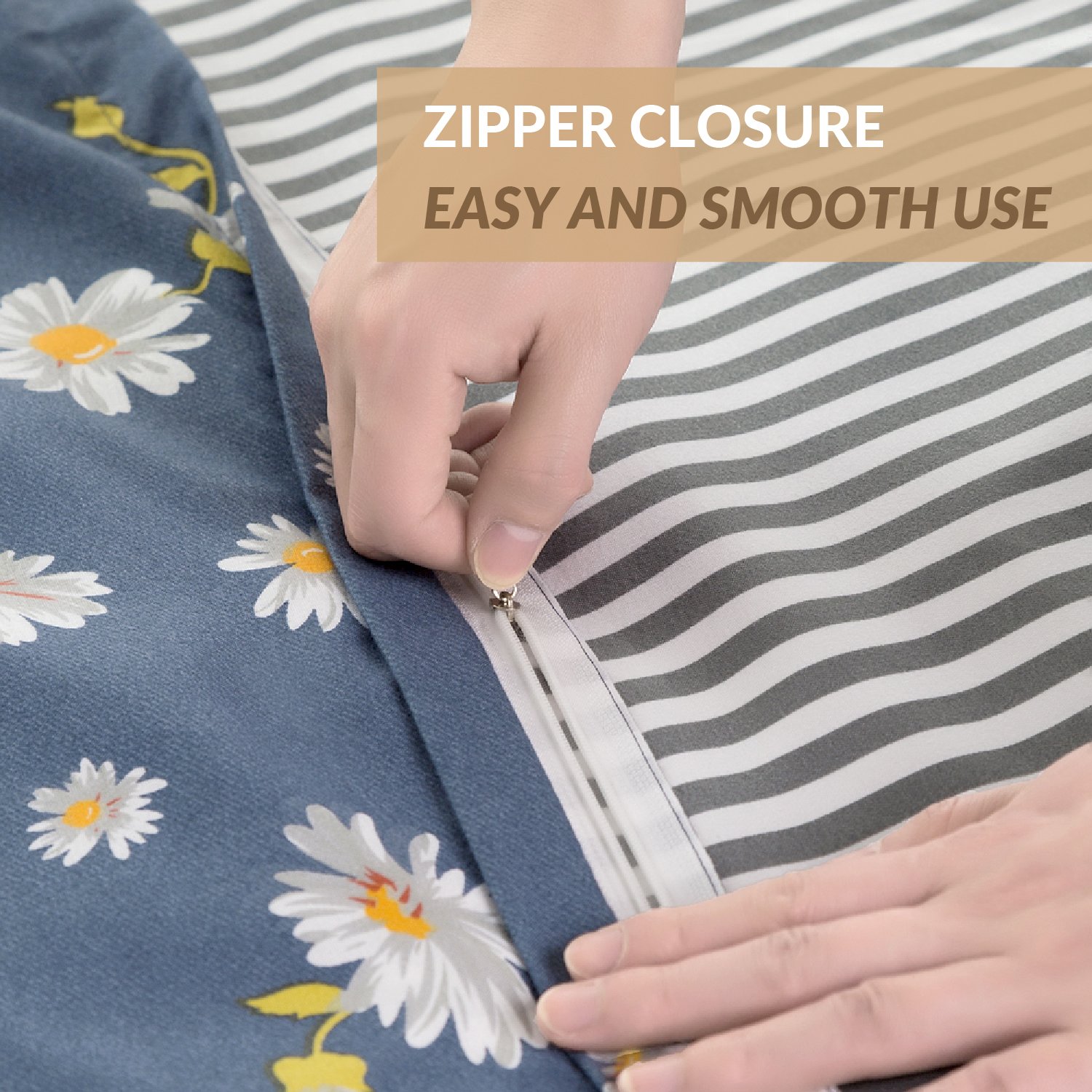 Duvet Cover Set with Zipper Closure-Navy Daisy Pattern Reversible Design,King(104\