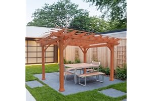 Beneouya Outdoor Pergola 12'x10' Wood Pergola with Durability, Stability, Structure, Snow and Wind Supported, Corrosion Resistance for Patio Deck Garden Backyard and Patio