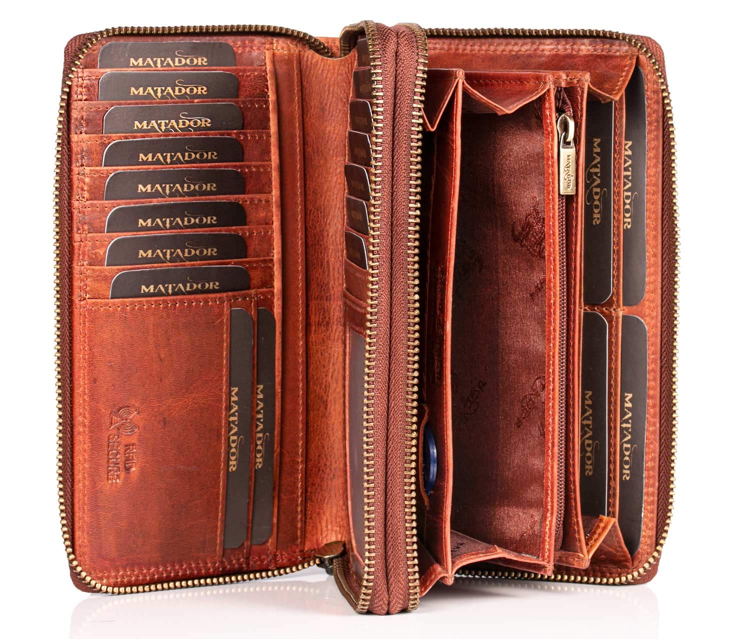 Matador 3628- Women's Large Wallet Purse with 2 Zips, Lots of Compartments Genuine Leather, Aged Brown, Unit Size, Brown Aged, Taille unitaire