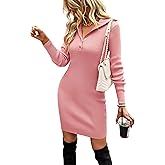 VintageClothing Womens Sweater Dress Long Sleeve Bodycon Casual Fall Dress V Neck Ribbed Knit Short Dresses