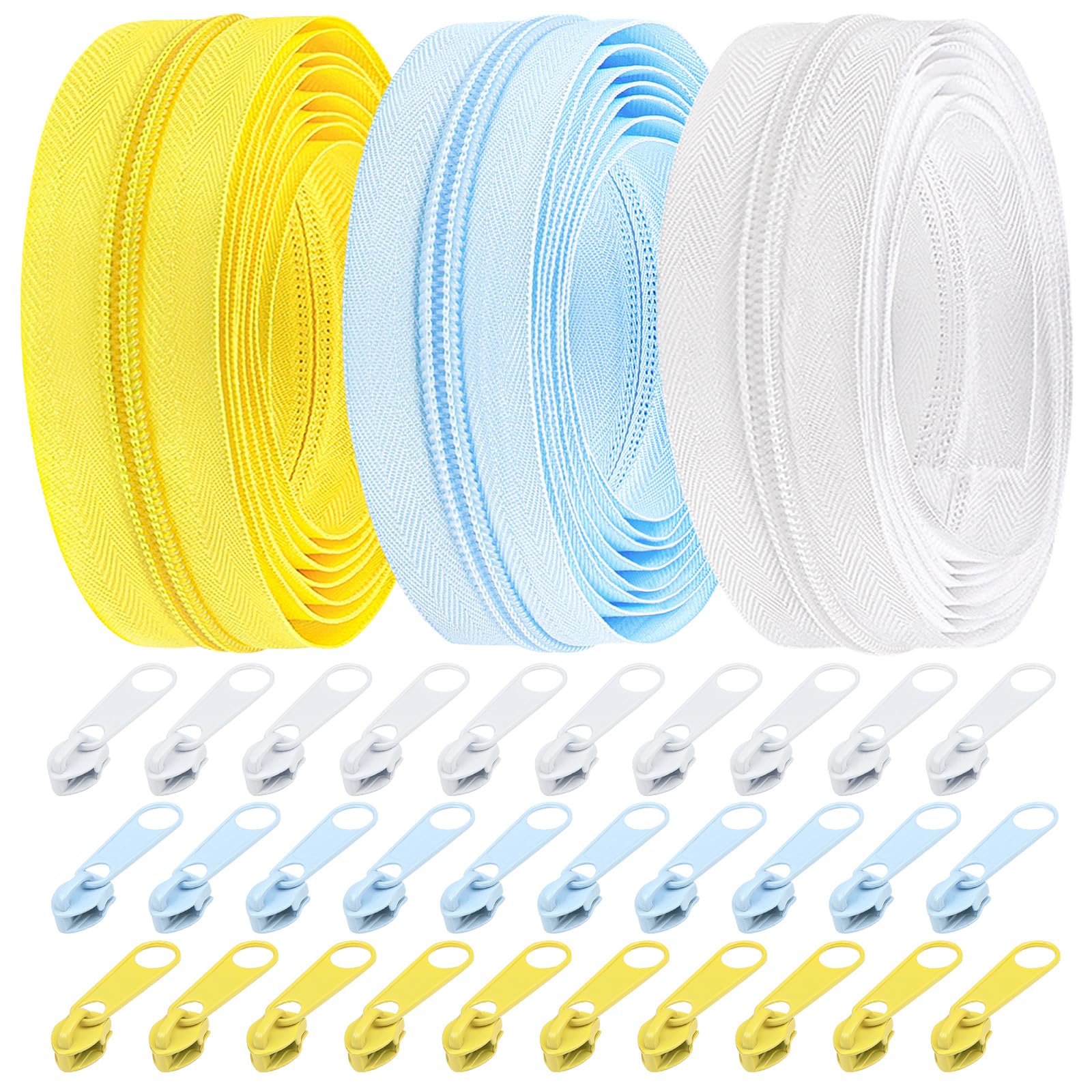 DOITEM 5 mm Zippers 15 m Nylon Endless Zip Set with Slider and Zip for Sewing and Crafts, 3 Colors, Multicolor