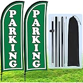 Hahafelt 2 Sets Parking Feather Flag with Pole 7ft Parking Sign Banner Swooper Flag with Ground Stake and Portable Bag for Business Outside Event