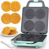 Baker&rsquo;s Friend Pizzelle Maker Electric, 4 X 3.5&rdquo; Pizzelle Waffle Cookies for Christmas Baking Supplies, Stroopwafel Iron, Cookie Maker Machine with Pattern, Thin Waffle Maker, Aqua