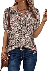 KISSMODA Women's Tunic Tops Casual V Neck Short