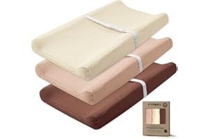 VYPERX Muslin Changing Pad Cover, Solid Changing Table Pad Cover, Ultra Soft Breathable Boho Changing Pad Sheets Fit for Standard Changing Pad 16" x 32", 3 Pack (Cedar & Peach & Cream)