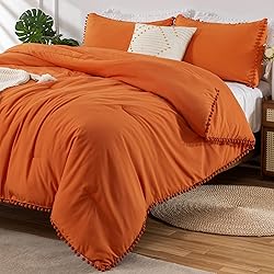annadaif Burnt Orange Comforter Set Queen Size, Pom