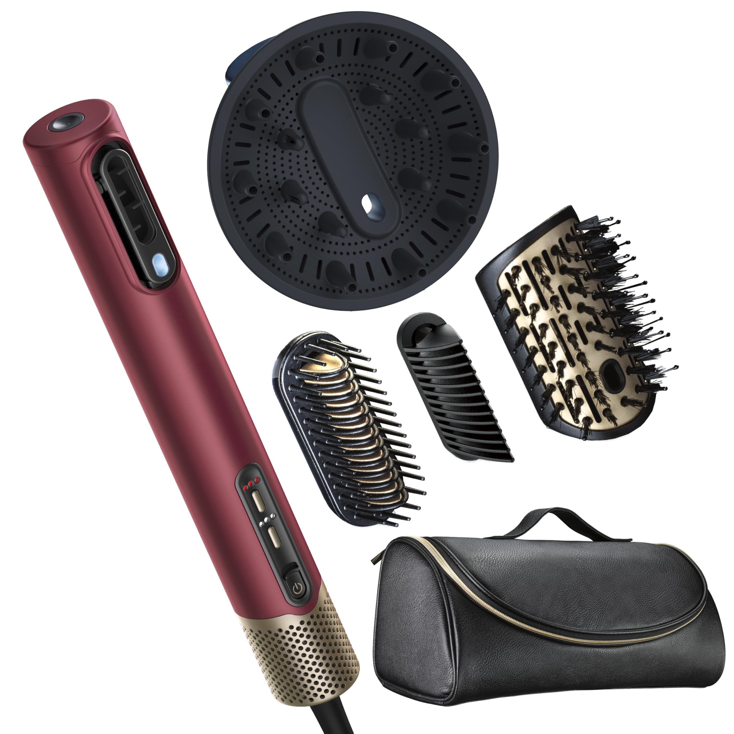 Photo 1 of Infiniti PRO CONAIR 5-in-1 Hair Drying Wand, Straightener, and Styler, Ionic All-in-One Digital Motor Blow Dryer, Includes 4 High-Performance Attachments, Cherry Red