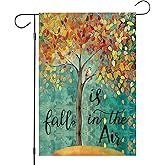 OQUAYA Fall Garden Flag 12x18 Inch Double Sided, Small Burlap Autumn Tree Maple Leaves Seasonal Yard Outdoor Flag