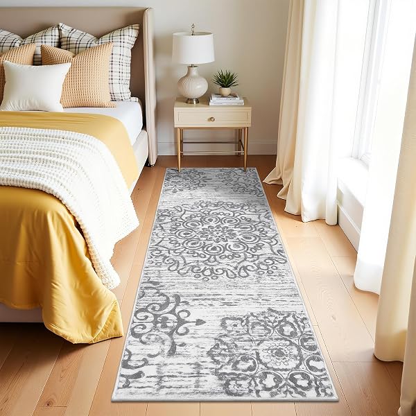 HEBE HALLWAY RUNNER RUG 2’X6′ WASHABLE VINTAGE KITCHEN RUGS NON SLIP LAUNDRY RUG RUNNER DISTRESSED BOHO FLOOR CARPET RUNNERS FOR HALLWAYS ENTRYWAY LAUNDRY ROOM KITCHEN BATHROOM