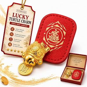 Lucky Turtle Charm Golden Brass Feng Shui Amulet With Coin Wallet Gift | Handcrafted Brass Turtle Charm With Coin And Leather