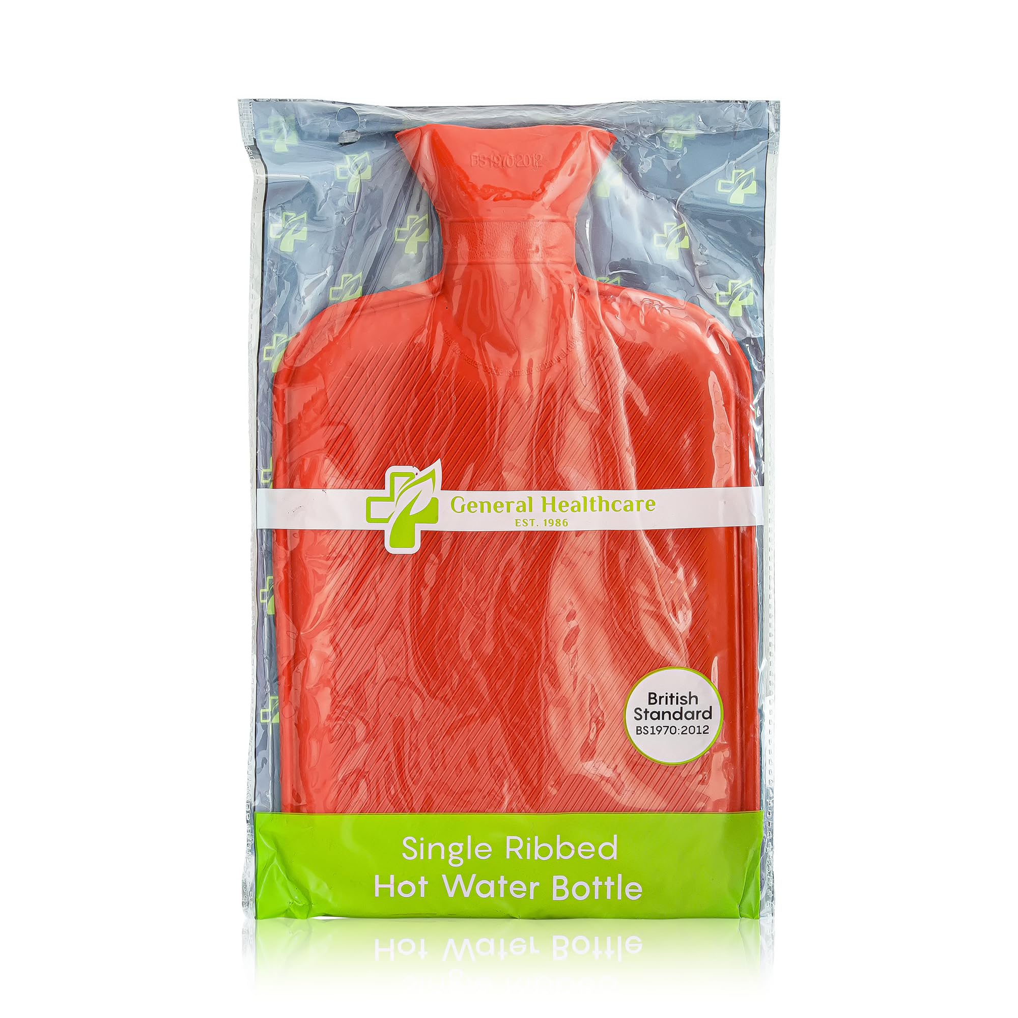 General Healthcare Rubber Hot Water Bottle - Single Ribbed - 2 Litre (British Standard)