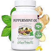 Maxi Health Peppermint Oil Capsules – Organic Ginger Oil & Fennel Delayed Release Capsule – Ingestible Dietary Kosher Peppermint Supplement for Digestive Support (60 Capsules)
