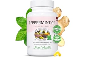 Maxi Health Peppermint Oil Capsules – Organic Ginger Oil & Fennel Delayed Release Capsule – Ingestible Dietary Kosher Peppermint Supplement for Digestive Support (60 Capsules)