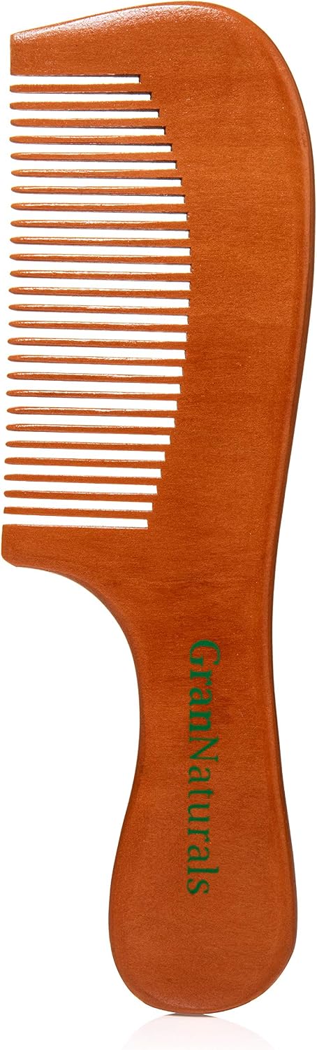 GranNaturals Wooden Comb with Handle, Fine Wood Toothed Styling & Grooming Tools for Men & Women