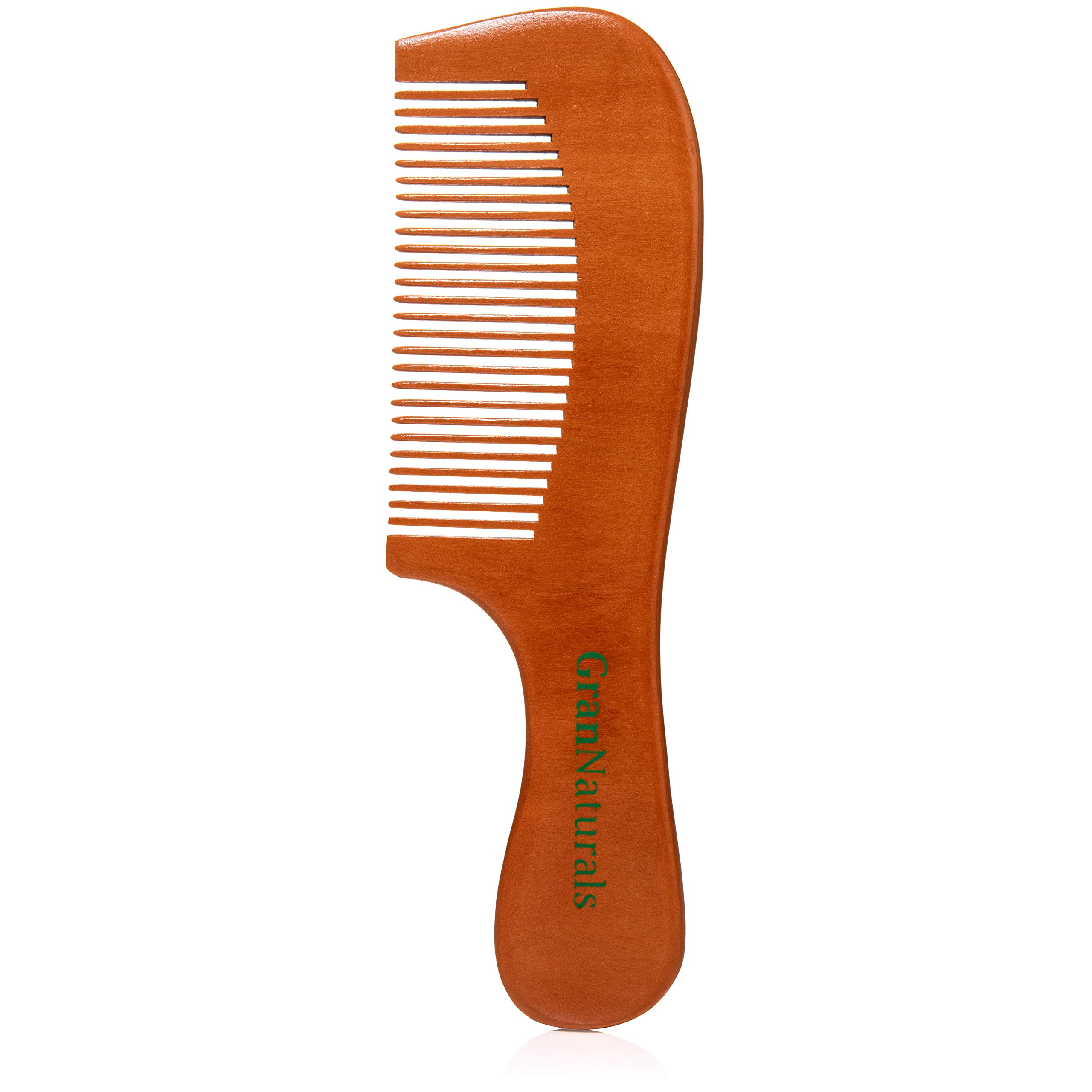 GranNaturals Wooden Comb with Handle - Fine Wood Toothed Styling & Grooming Tools for Men & Women - Detangler for Beards, Mustache - Anti-Static Styler for Long, Straight, Wavy, Curly, Coarse Hair