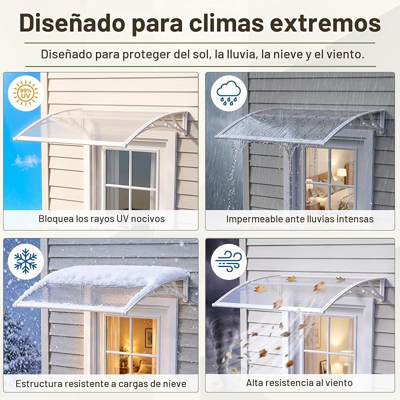 Toldo Exterior da Porta 100 x 300 cm - Toldo Exterior em Policarbonato com Suportes em ABS, Proteção contra Chuva, Neve e Raios UV para Portas, Janelas e Terraço