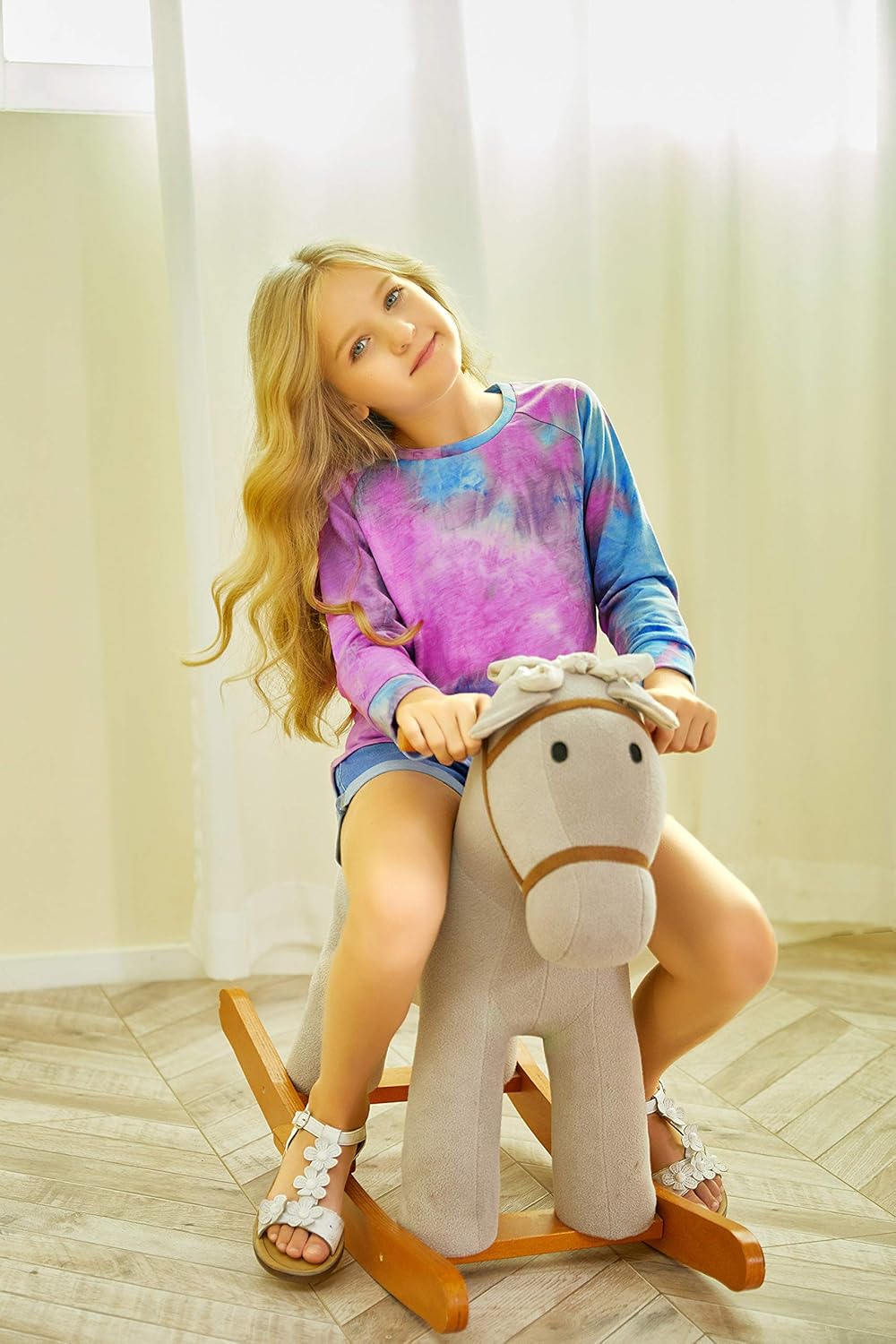 Arshiner Girls Casual Tie Dye Crewneck Long Sleeve Sweatshirt for 4-12 Years: Clothing