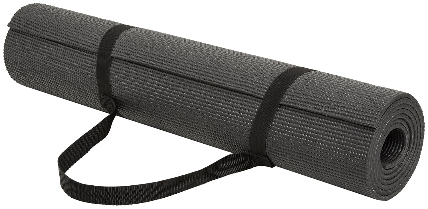 Buy AmazonBasics 6mm Yoga and Exercise Mat with Carrying Strap, Black