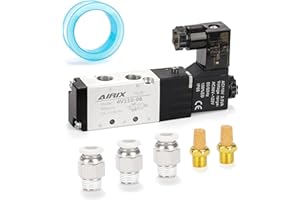 AIRIX 4V110-06 Pneumatic Solenoid Valve AC110V, 2 Position 5 Way, 1/8" NPT, Pilot-Operated Single Coil, Fast Response Electric Air Valve with Junction Box & Quick Connect Fittings