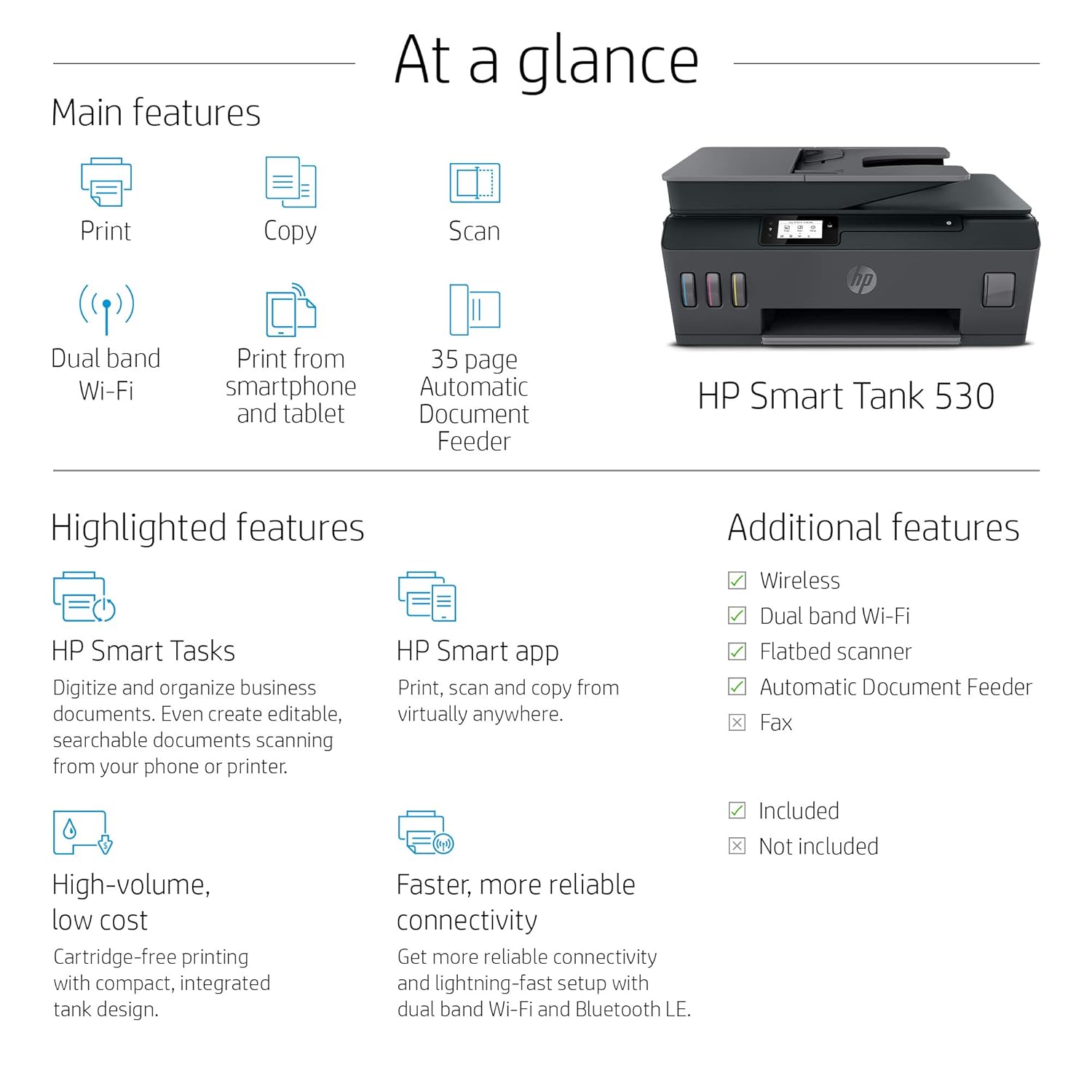 AllinOne Wireless HP Smart Tank 530 Ink Tank Colour with ADF and