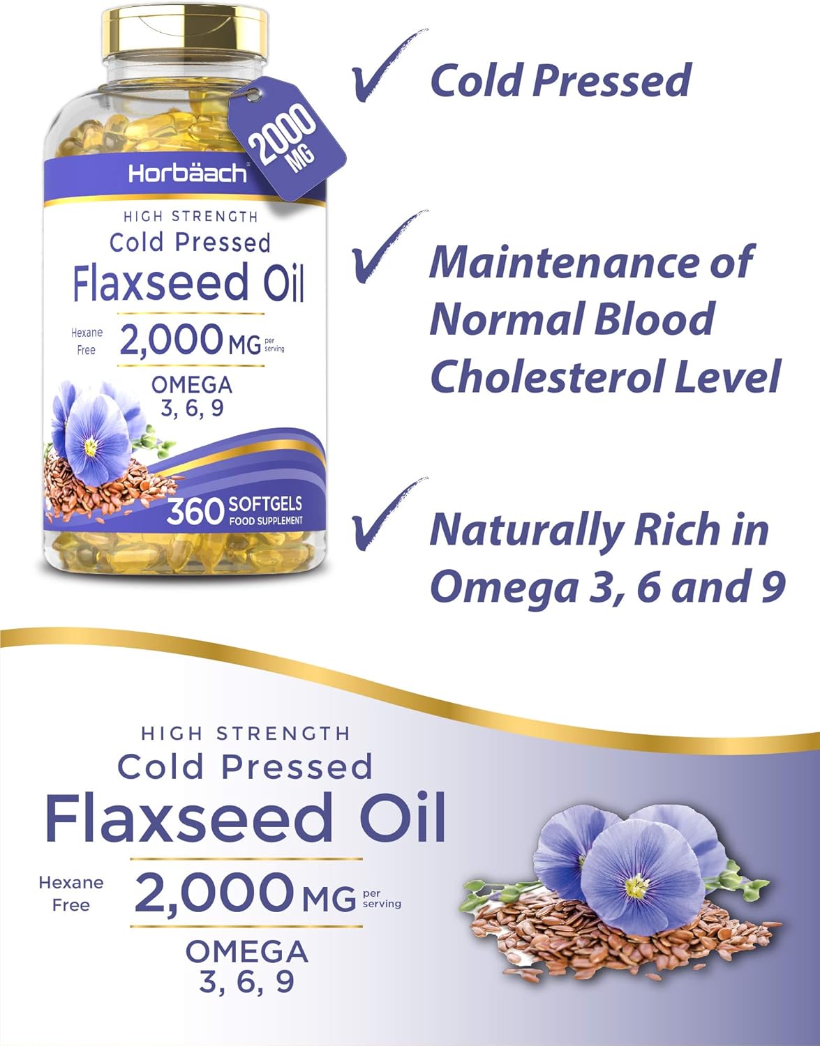 Flaxseed Oil Capsules 2000mg, 360 count (Pack of 1) - Image 3