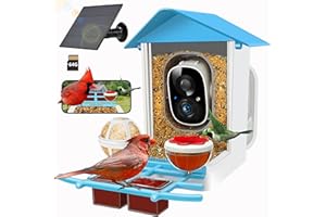 KADYMAY 64GB Smart Bird Feeder with Camera Solar Powered, AI Identify 10K+ Bird Aves, 2K 3MP HD Live Video &Playback on Phone, 2.4G WiFi Birdhouse Camera Wireless Outdoor-Watching House