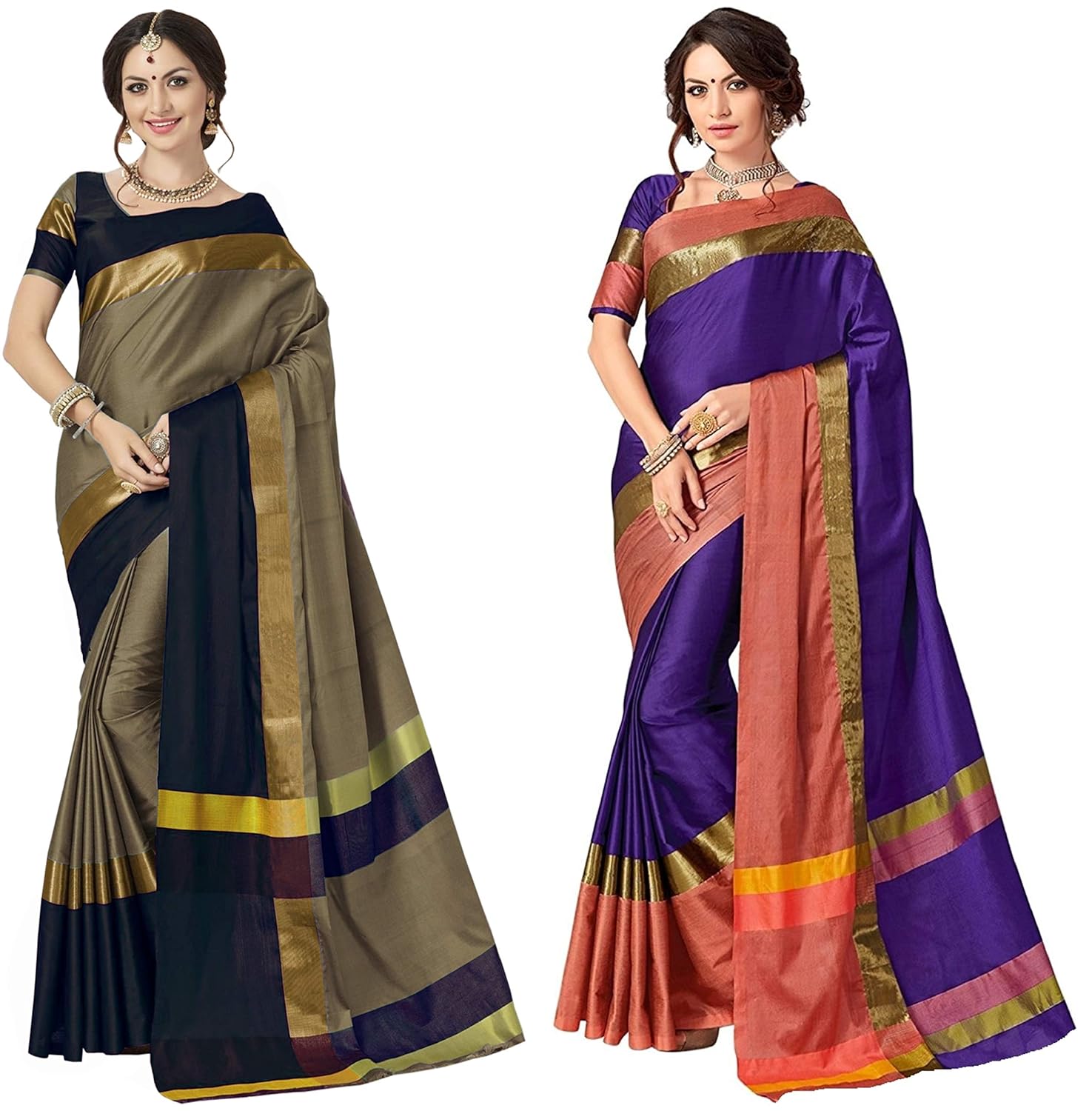 anni designer women's sarees cotton saree with blouse piece (pack of 2)
