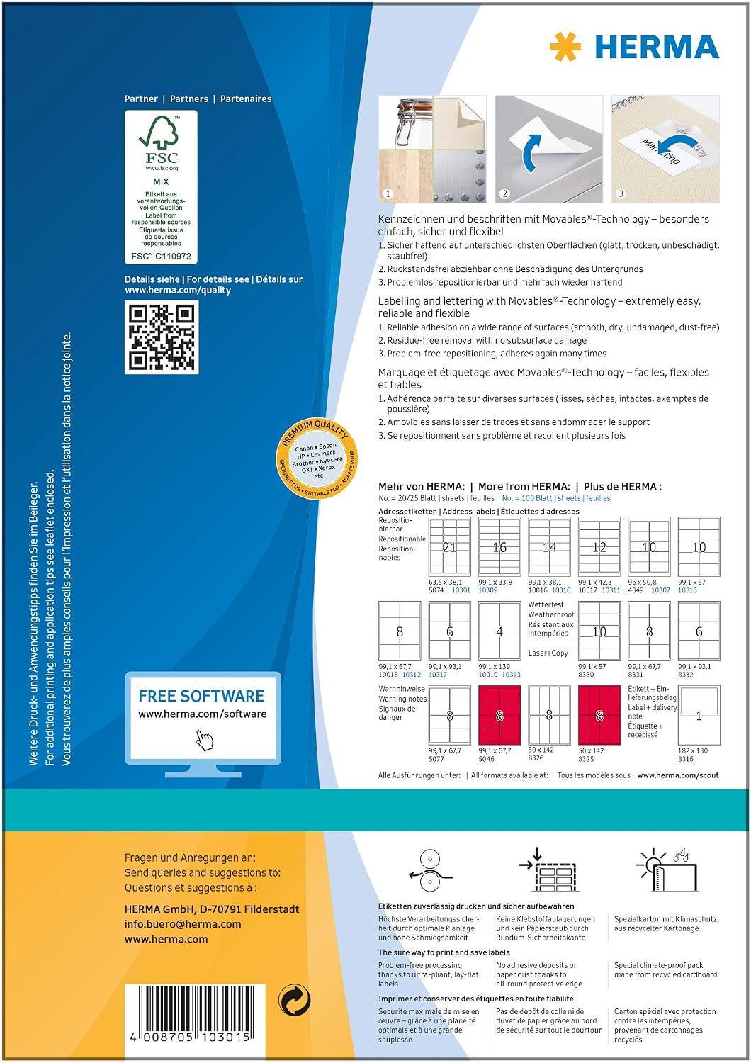 HERMA Self Adhesive Removable Labels, 21 Labels per A4 Sheet, 100 Sheets, 63.5 x 38.1 mm, 2100 Labels - Image 3