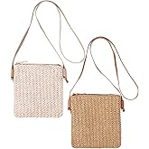 Sweetude 2 Pcs Straw Beach Bag for Women 6.9 x 7.9 Inches Summer Woven Straw Purse Cute Shoulder Crossbody Handbags for Women